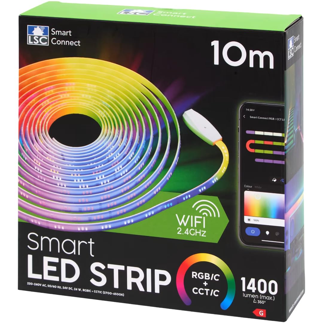 Ruban LED Connecté XXL 10 Mètres WiFi – Bandeau Lumineux RGB + Blanc Variable 1400lm – Compatible Alexa, Google Home & App – Kit Complet Grande Longueur avec Télécommande – Sécable & Dimmable