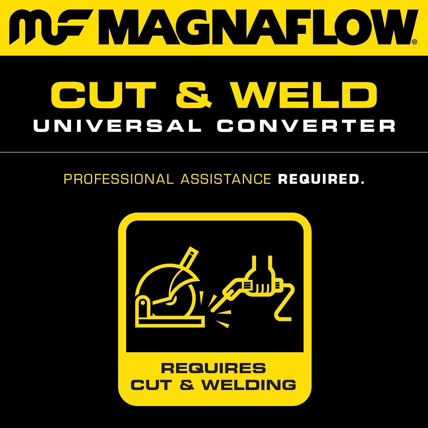 MagnaFlow Universal Catalytic Converter California Grade CARB Compliant 418005 - Stainless Steel 2.25in Inlet/Outlet Diameter, 15in Overall Length, No O2 Sensor - CA Legal Replacement