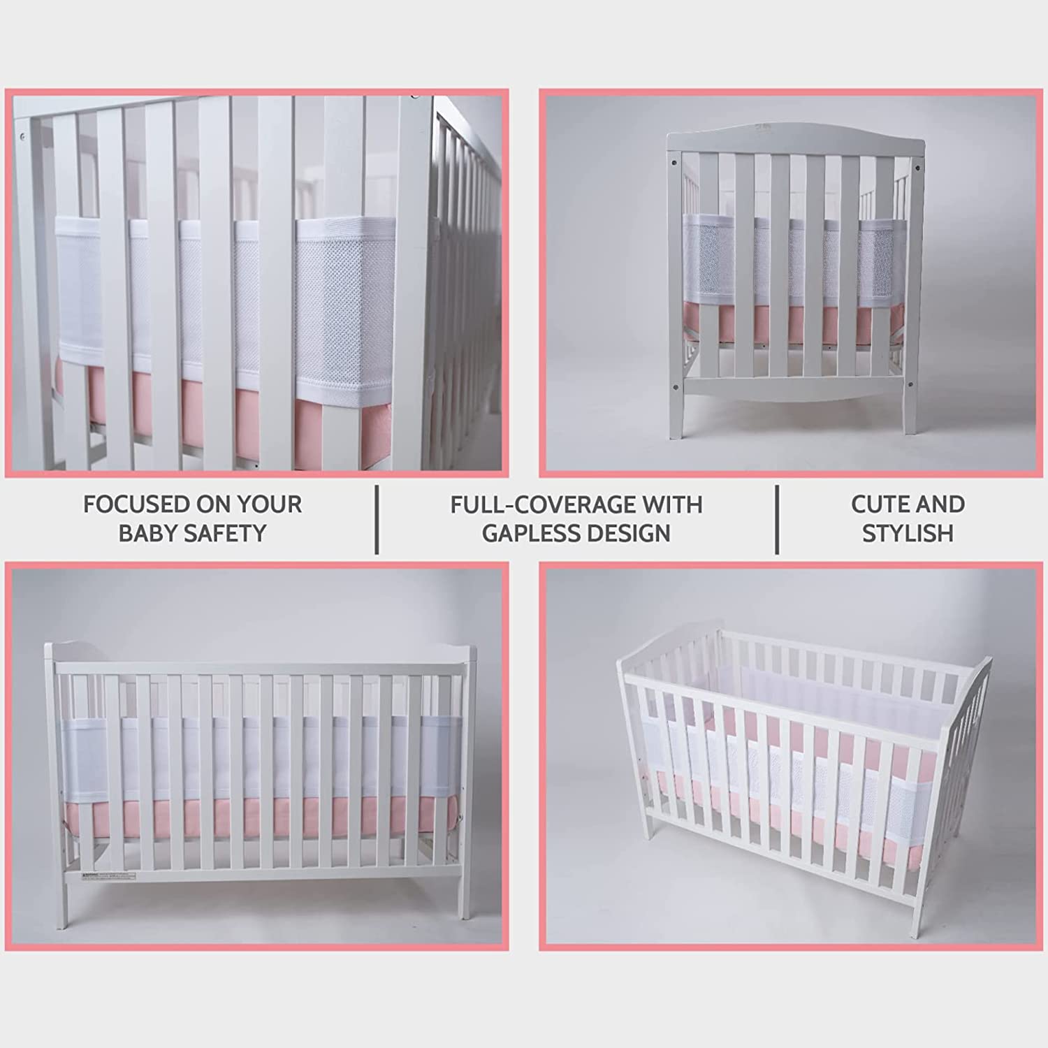 YeahBoom Babybett Leitplanke, Bettumrandung Nestchen, Atmungsaktiv Kinderbett Stoßstange, Atmungsaktive Bettumrandung, Rausfallschutz für Babybetts, Kantenschutz Baby Babybett, Mesh Babybetts