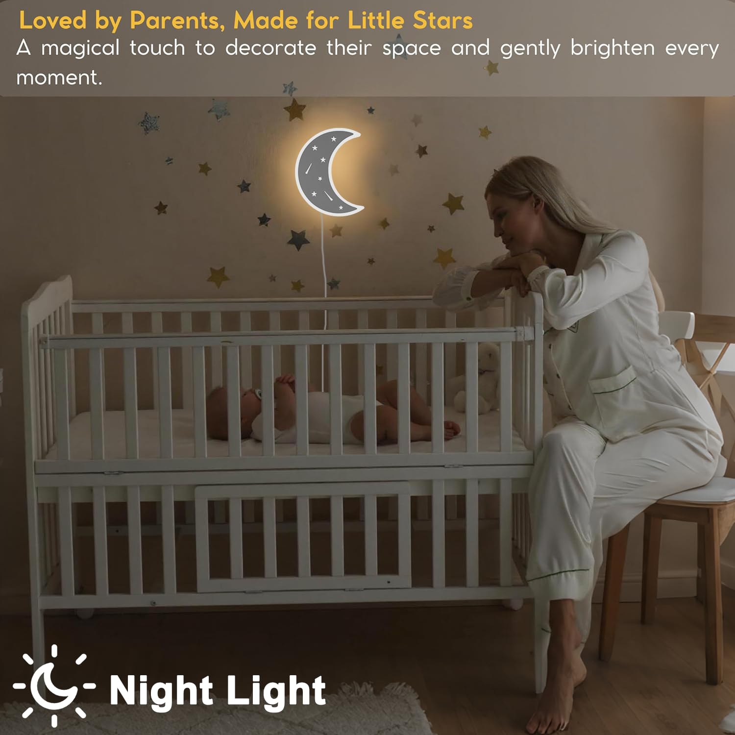 KZT Applique Murale Interieur LED Dimmable avec Télécommande Lampe murale avec Prise Lampe de Chevet Lune Veilleuse Enfant pour Chambre de Bébé Fille ou Garçon, 3000K-6000K, Blanc