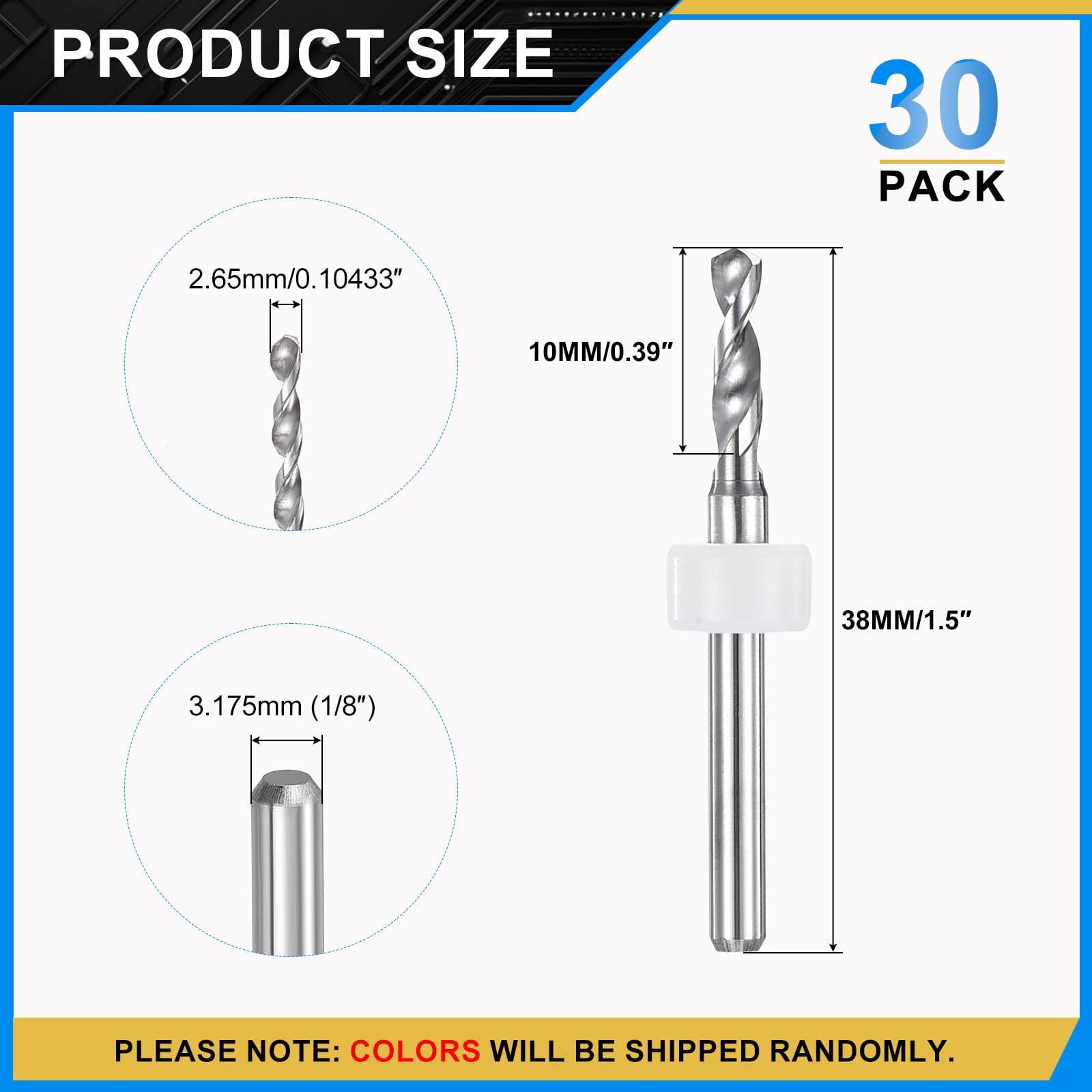 PATIKIL 30 Pack 2.65mm Micro Drill Bits 1/8" Shank Carbide Tungsten Steel 135° Mini Small Bits Print Circuit Board Drilling Tool for CNC Engraving Precision Machinery - Image 2