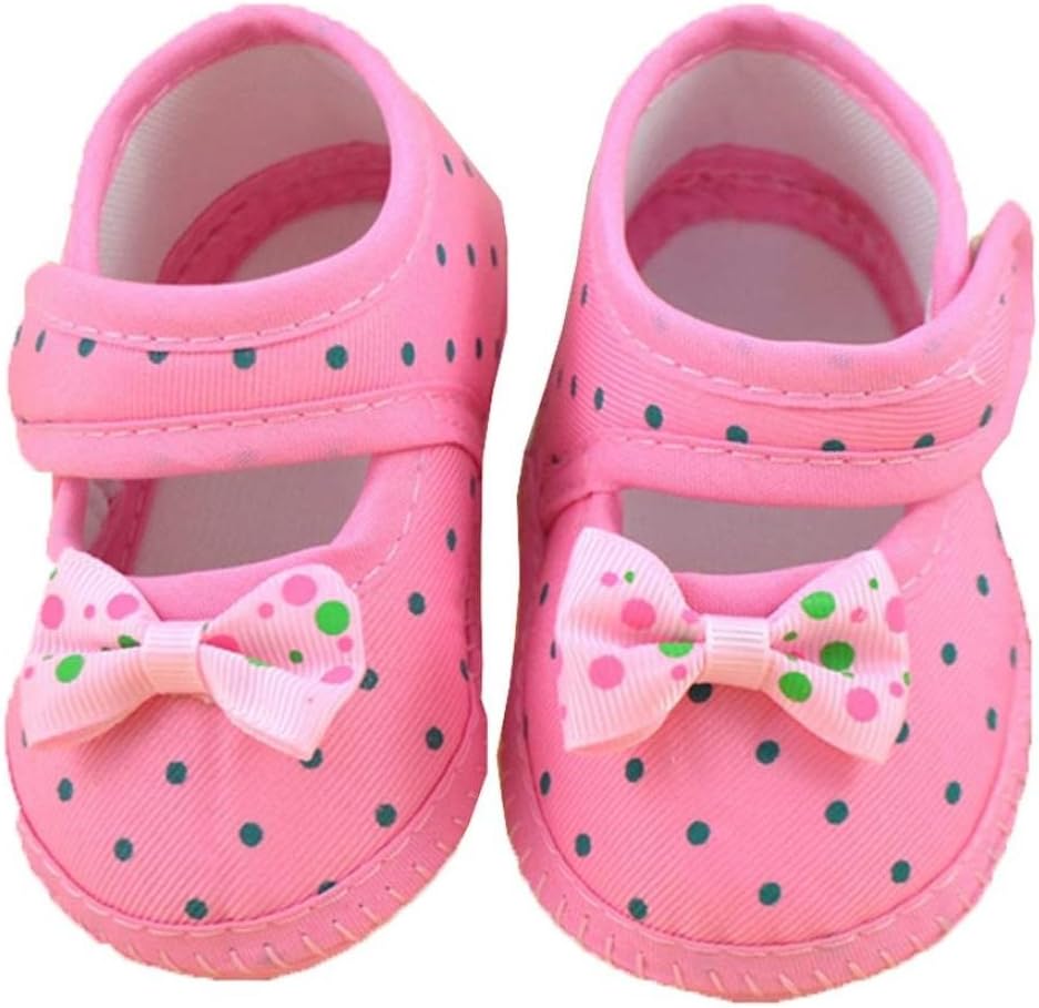 DZT1968 Baby Girl Cloth Soft Sole Round Dot Prewalker Mary Jane Shoes With Bowknot
