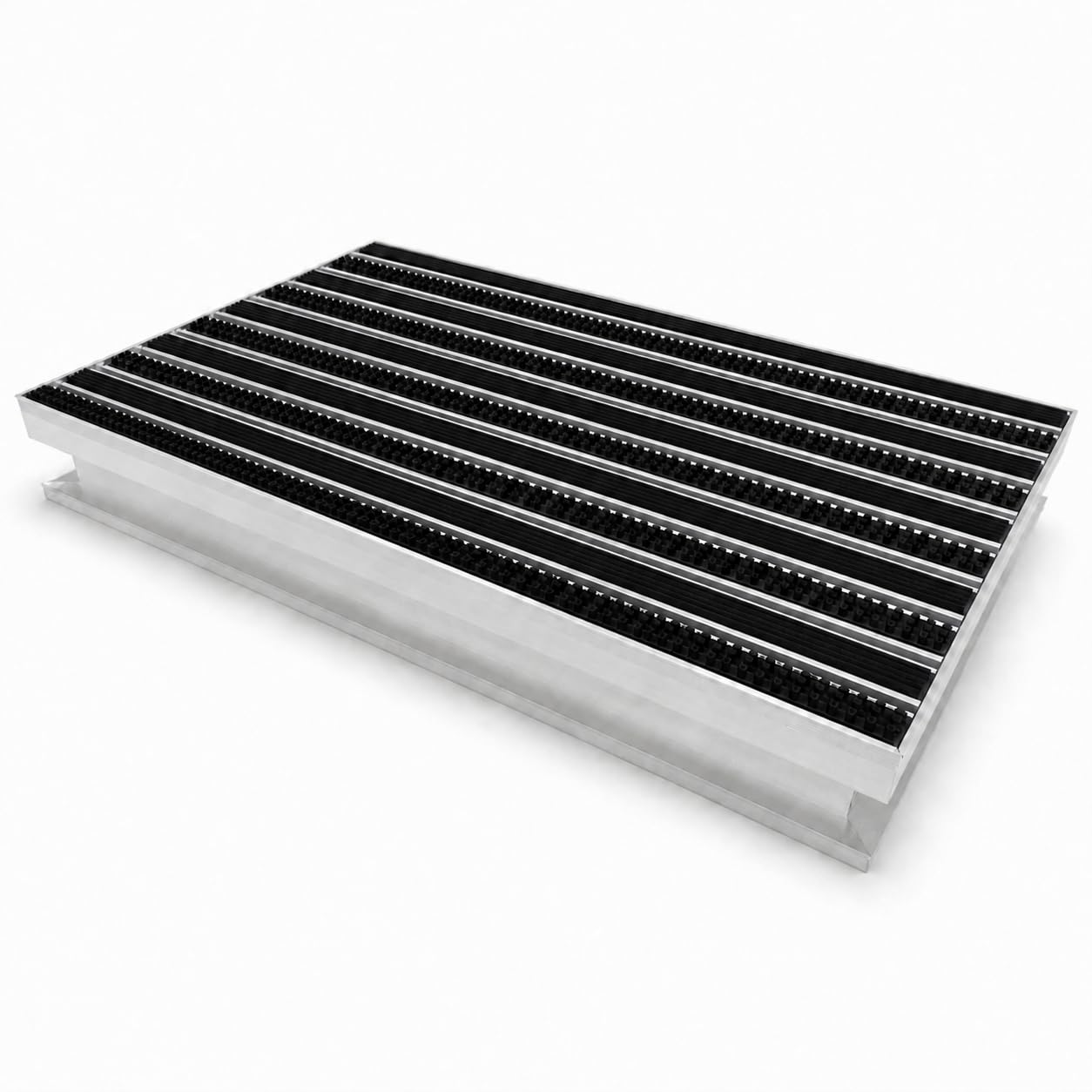 Profi-Aluminium Fußmatte mit Ablaufwanne – 75x50 cm, Kombi-System aus Bürsten- & Gummieinsätzen, 22 mm Profilhöhe & 80 mm Gesamteinbautiefe, Hochbelastbar & Rostfrei
