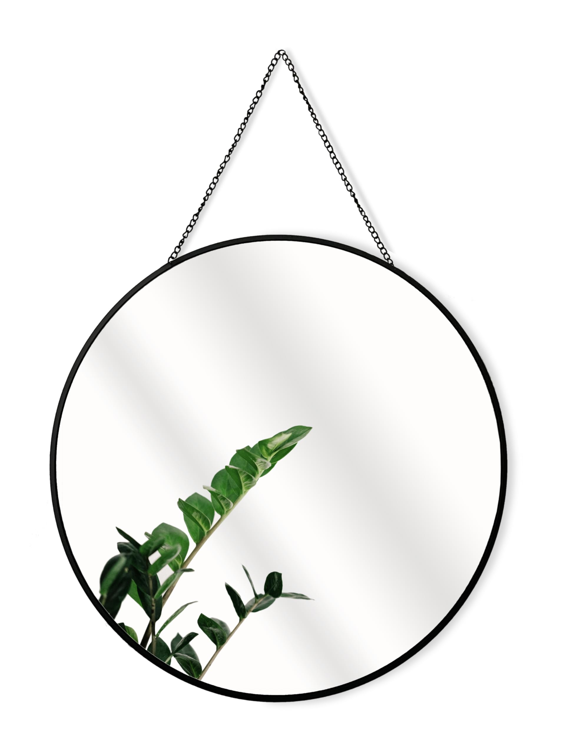 Metal Rimmed Round Mirror with Chain - Perfect for Bathroom, Bedroom, Hallway and Living Room (40 centimeters) Vintage Contemporary Style