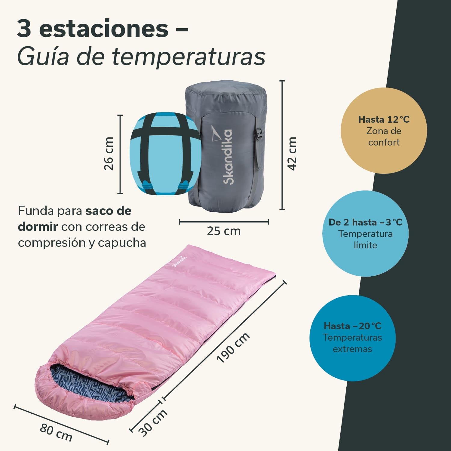 Skandika Saco de Dormir de algodón Dundee Flannel | para Adultos, acoplable, 3 Estaciones, hasta -20°C, 220 x 80 cm / 220 x 160 cm, Rectangular