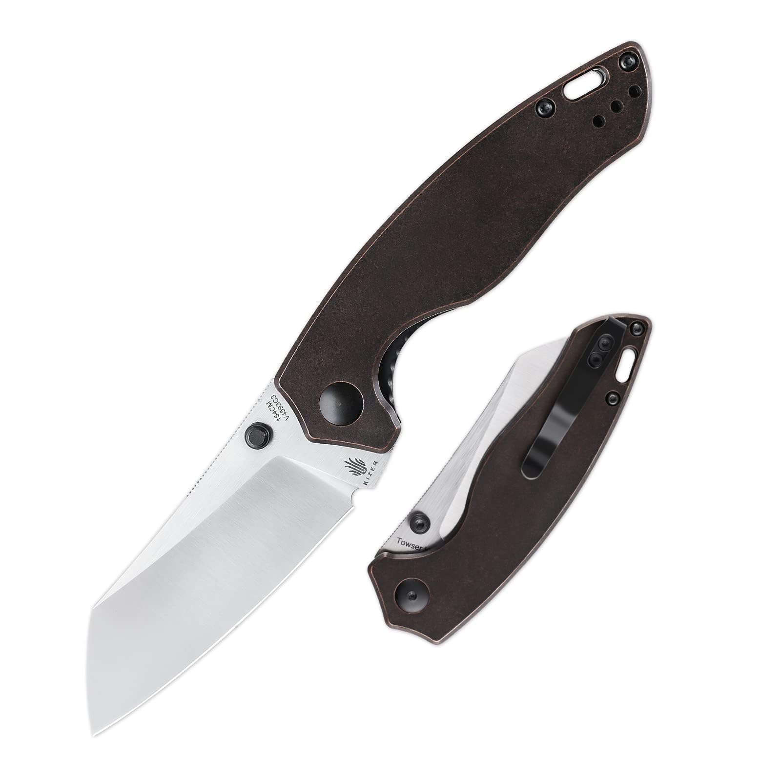 Kizer Towser K Folding Pocket Knife, 3.4" 154CM Blade Folding Knife with Purple Copper Handle, EDC Camping Knives with Liner Lock, Hiking Survival Knives with Thumb Stud Opener, V4593C3