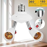 Vista 2 de Adaptador de enchufe divisor E26/E27 ajustable de 360 grados 2 en 1. Bombillas LED estándar E26/E27 de 360 grados ajustables 180 grados plegables