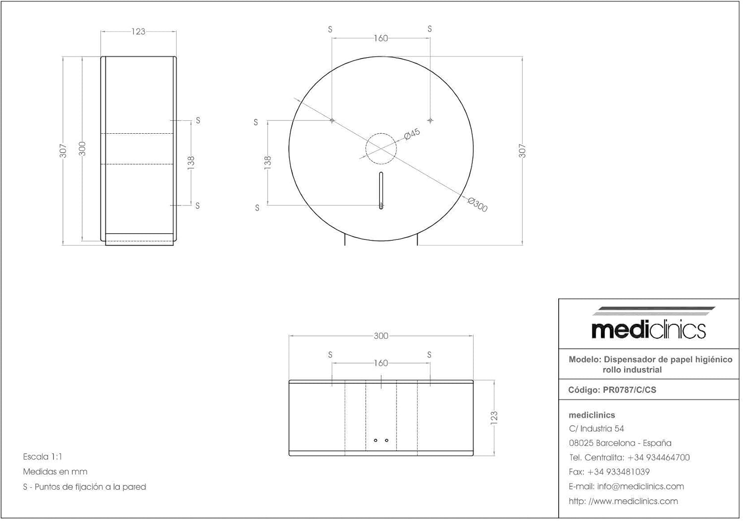 Mediclinics Dispensador de Papel Higiénico Industrial de Gran Capacidad | Portarrollos para Baños Públicos | Ideal para Hoteles, Hospitales y Colectividades | PR0787CS