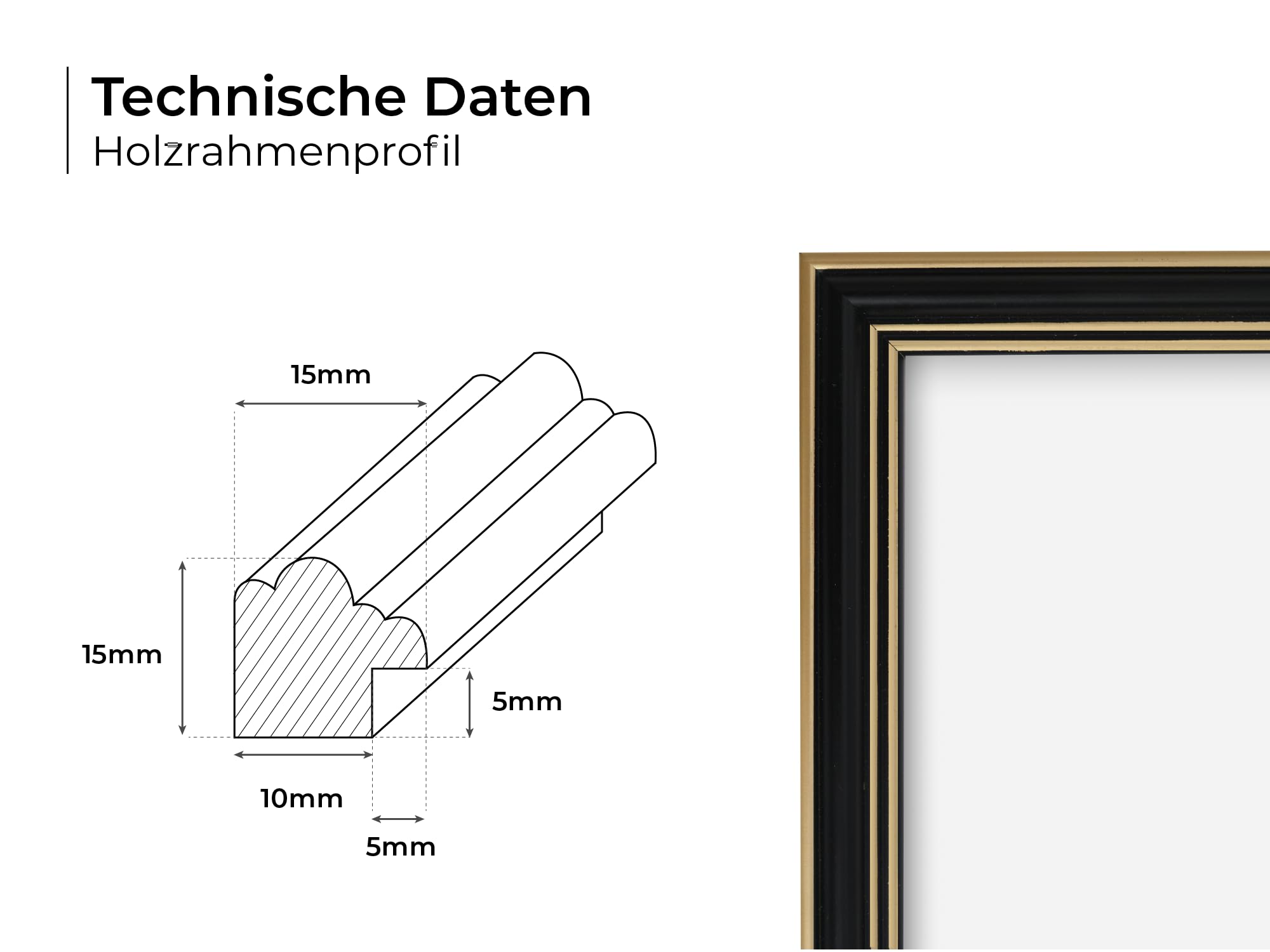 Holz Bilderrahmen 70x100 cm Glamour Fotorahmen Schwarz-Gold