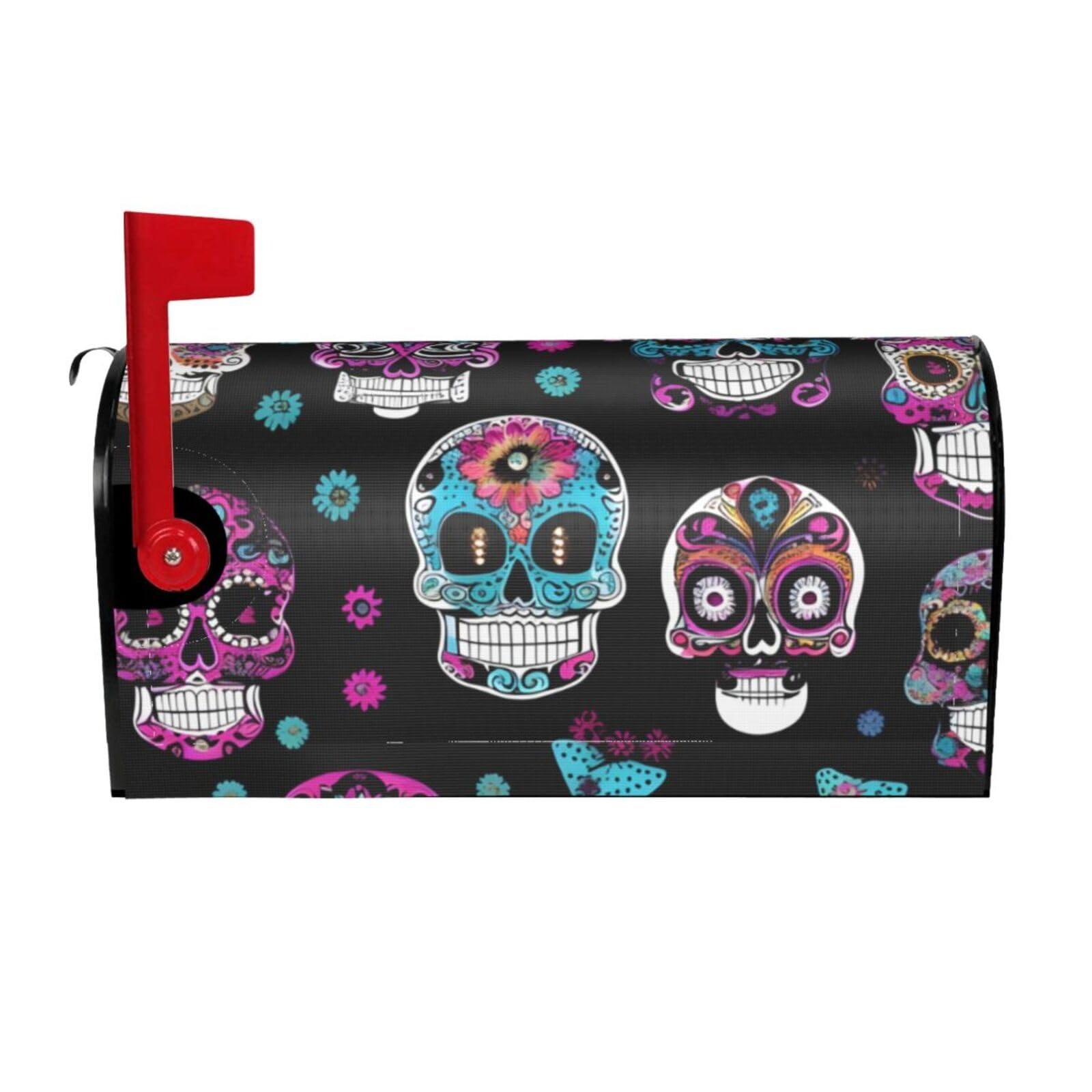 Colorful Skulls Print Print Mailbox Cover Wraps Post Letter Box Cover Decor For Outside Garden Yard Farmhouse Home