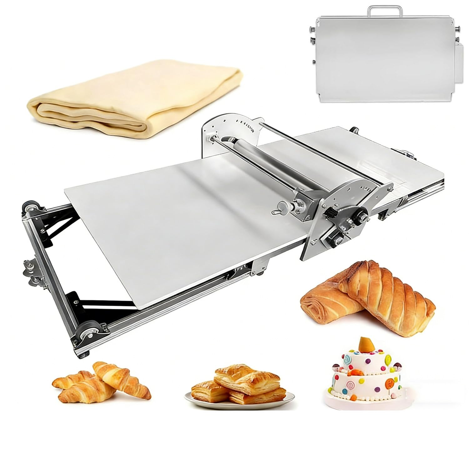 Laminadora Eléctrica de Masa, Laminadora de Hojaldre y Fondant Plegable de Acero Inoxidable con Grosor Ajustable 2-30 mm para Panaderías y Pastelería Comercial R400