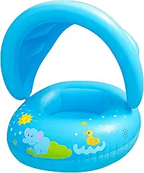 Bóia Infantil com Cobertura de Proteção | Bote Inflável para Bebê com Pezinho – Piscina e Praia – 6 Meses a 3 Anos (Rosa)