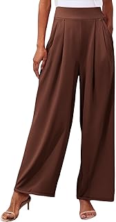 Generisch Pantalones palazzo elásticos con pierna ancha y pantalones largos en aspecto liso para mujer, pantalones 3/4, color azul