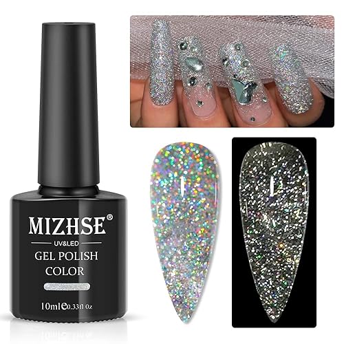 MIZHSE Esmalte de uñas de gel con purpurina rosa, 0.4 onzas líquidas, esmalte de gel brillante con diamante UV LED para remojar para salón de uñas,