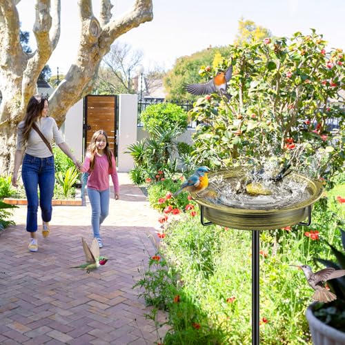 FaloStwer 40In Vogeltränke Vogelbad Futter Schale Wasserstelle Stehend, Metall Vogelbecken Schüssel Wildvögel Wassertränke für Vögel, Vogeltränke Groß Frostsicher Winterfest Vogeltränke (Retro Gold)