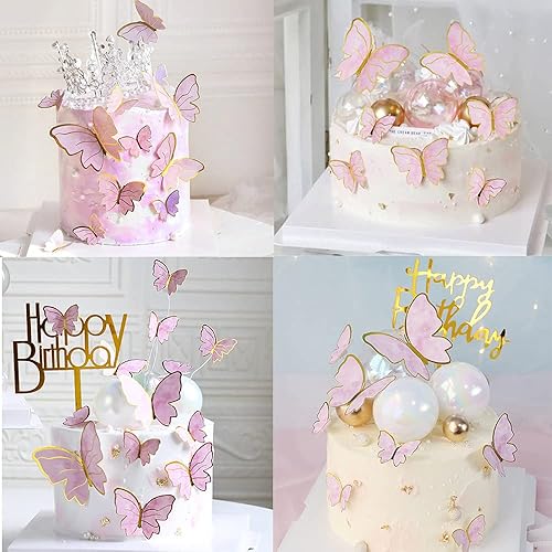Miniatura 5 de Decoración para tartas de mariposa 20 piezas de decoraciones de pastel de mariposa morada y 1 pieza dorada de feliz cumpleaños decoración de fiesta