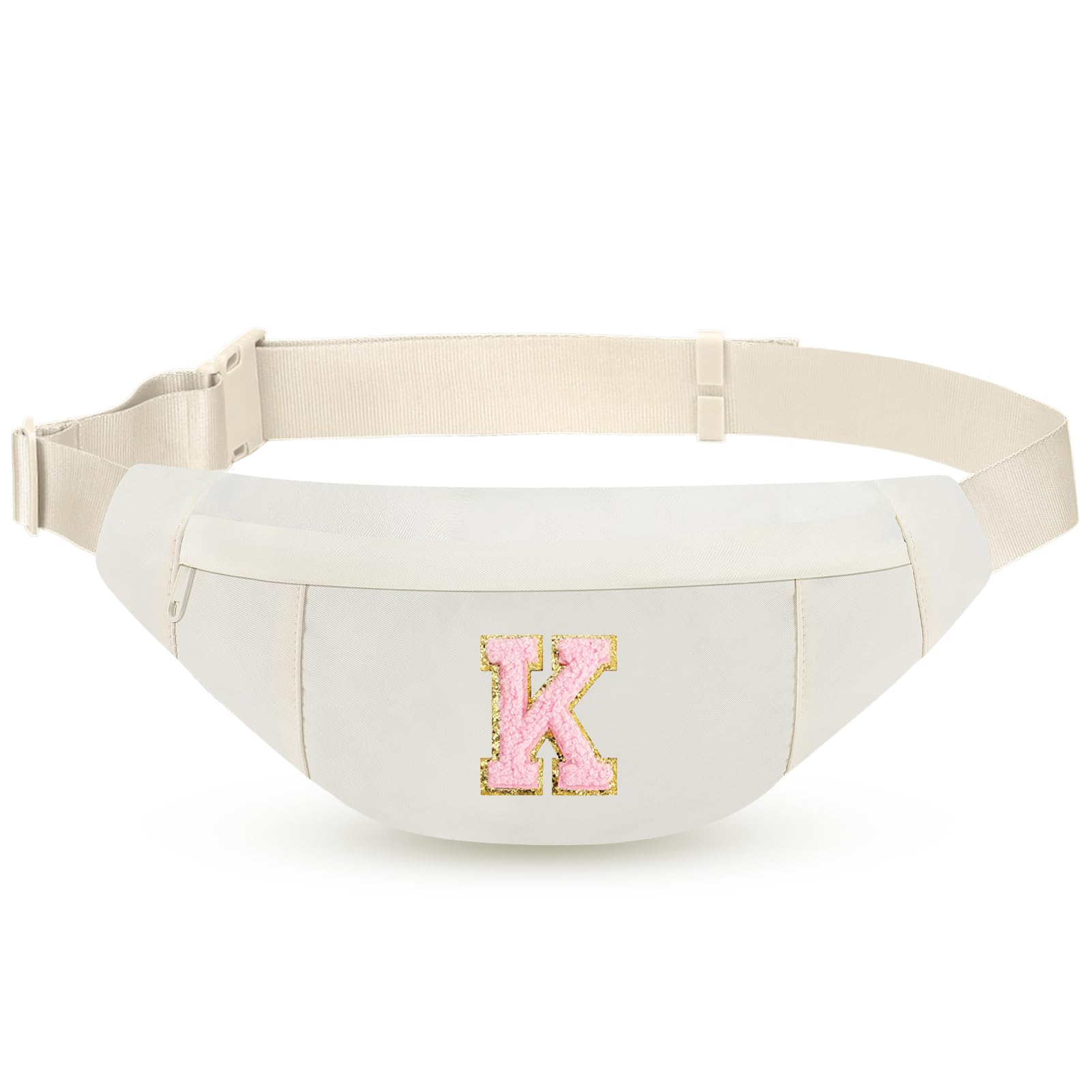 Preppy Birthday Gifts for Women Lady Cute Initial Letter Fanny Pack Sling Bag Trendy Stuff Travel Essentials,Beige K