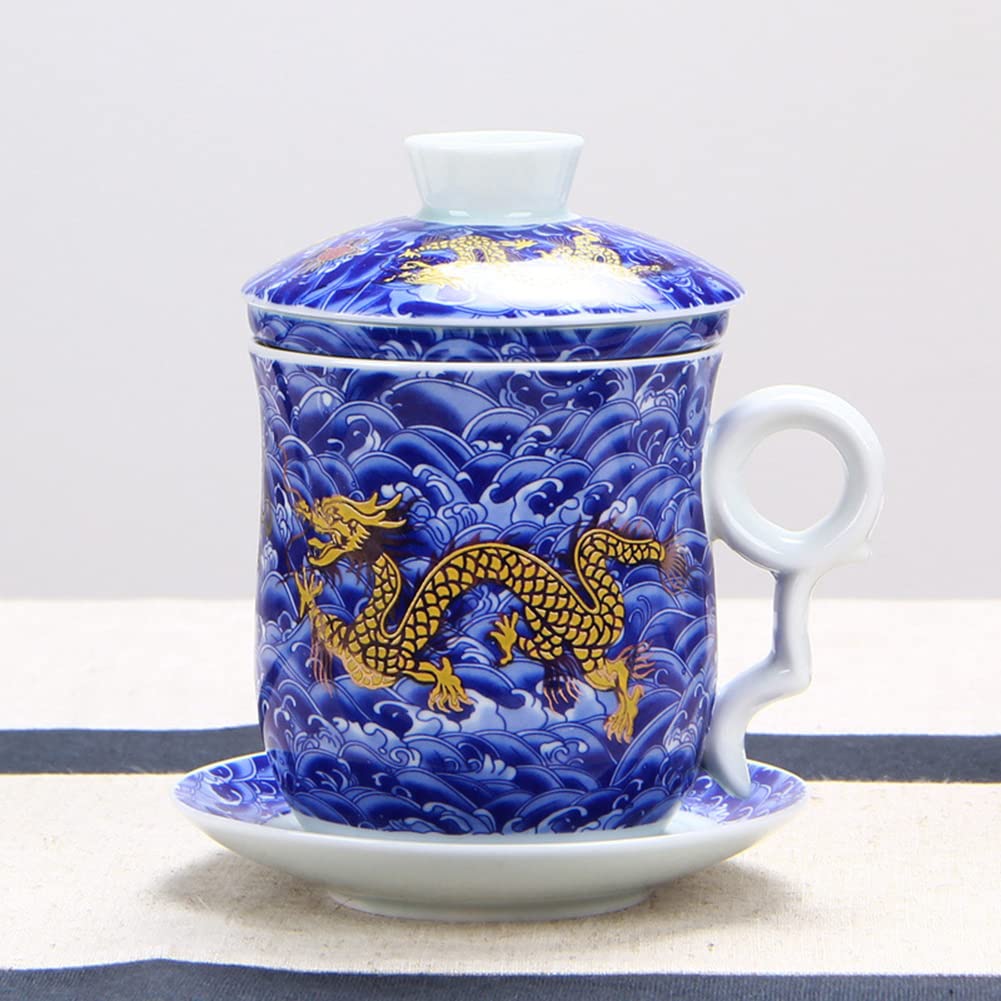 Taza de té de porcelana azul y blanca para infusión de té de hojas sueltas 7