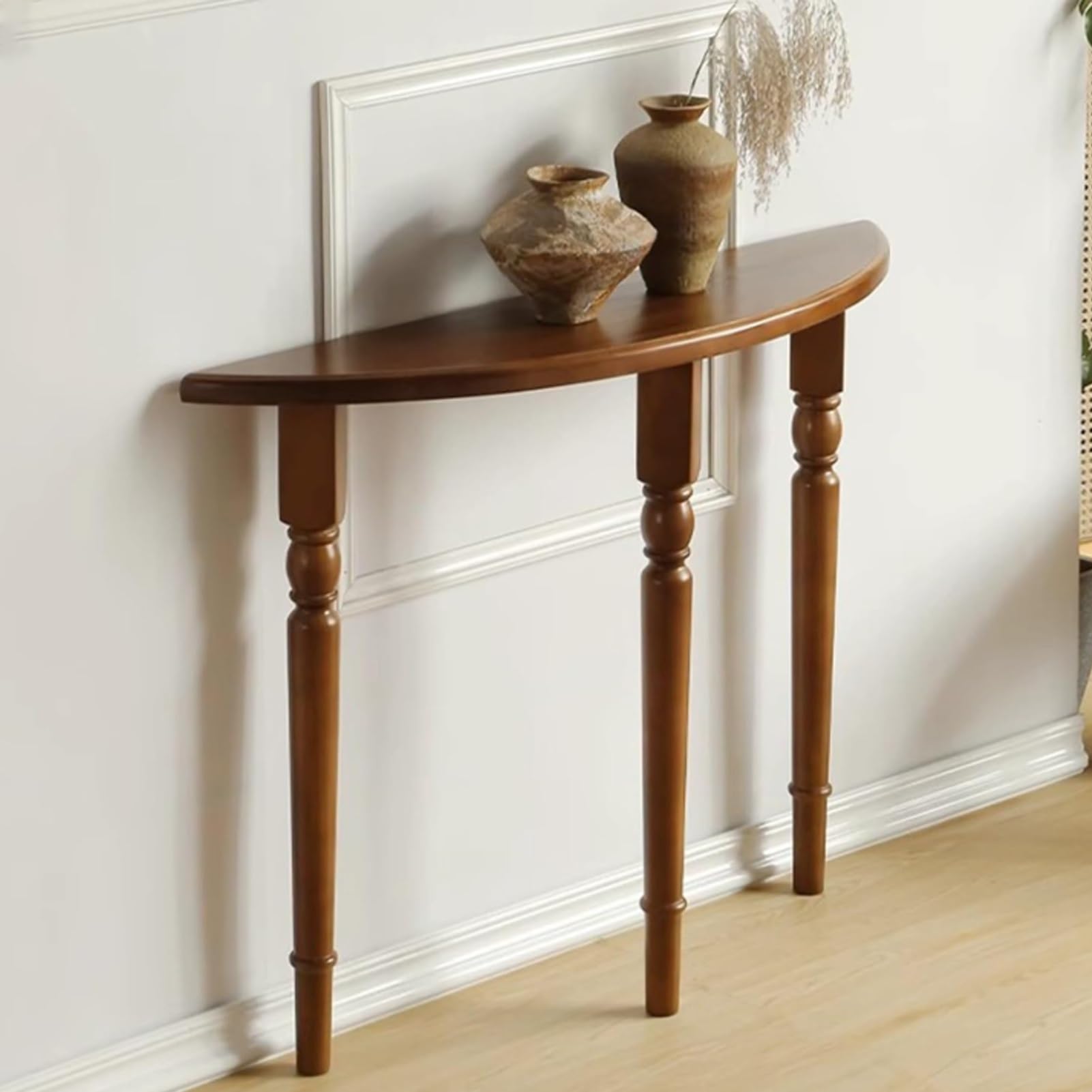 MESCXTY Solid Wood Half Moon Console Table, Narrow Entryway Table for Small Spaces, Semi-Circle Hallway & Foyer Accent Tables - Living Room, Entry, Apartment(Walnut,27.5 * 9.8 35.4in)