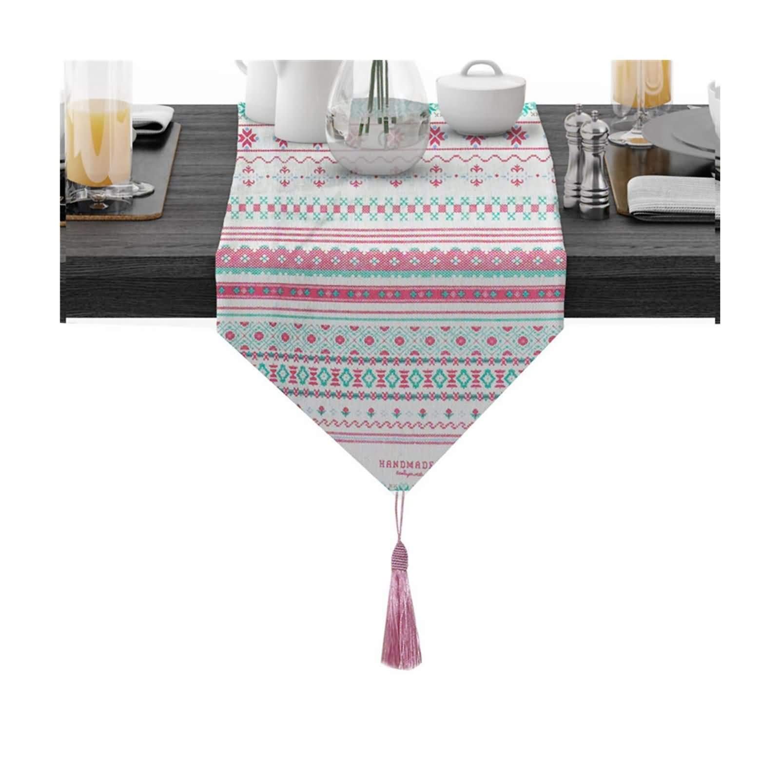 KnBoB Coffee Table Runner Pink, Geometry Flower Pattern for Family Dinner, Outdoor Or Indoor Parties 12X142 Inch