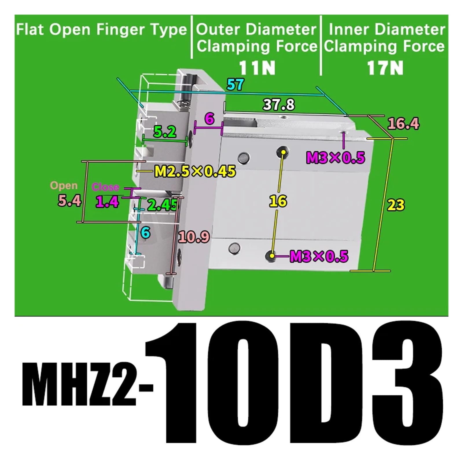 1 szt. MHZ2 Opona Palec Cylinder Równoległy Szczypce MHZ2-10/16/25/32/40D1/D2/D3 Aluminiowe zaciski z drutu bocznego(MHZ2-10D3)