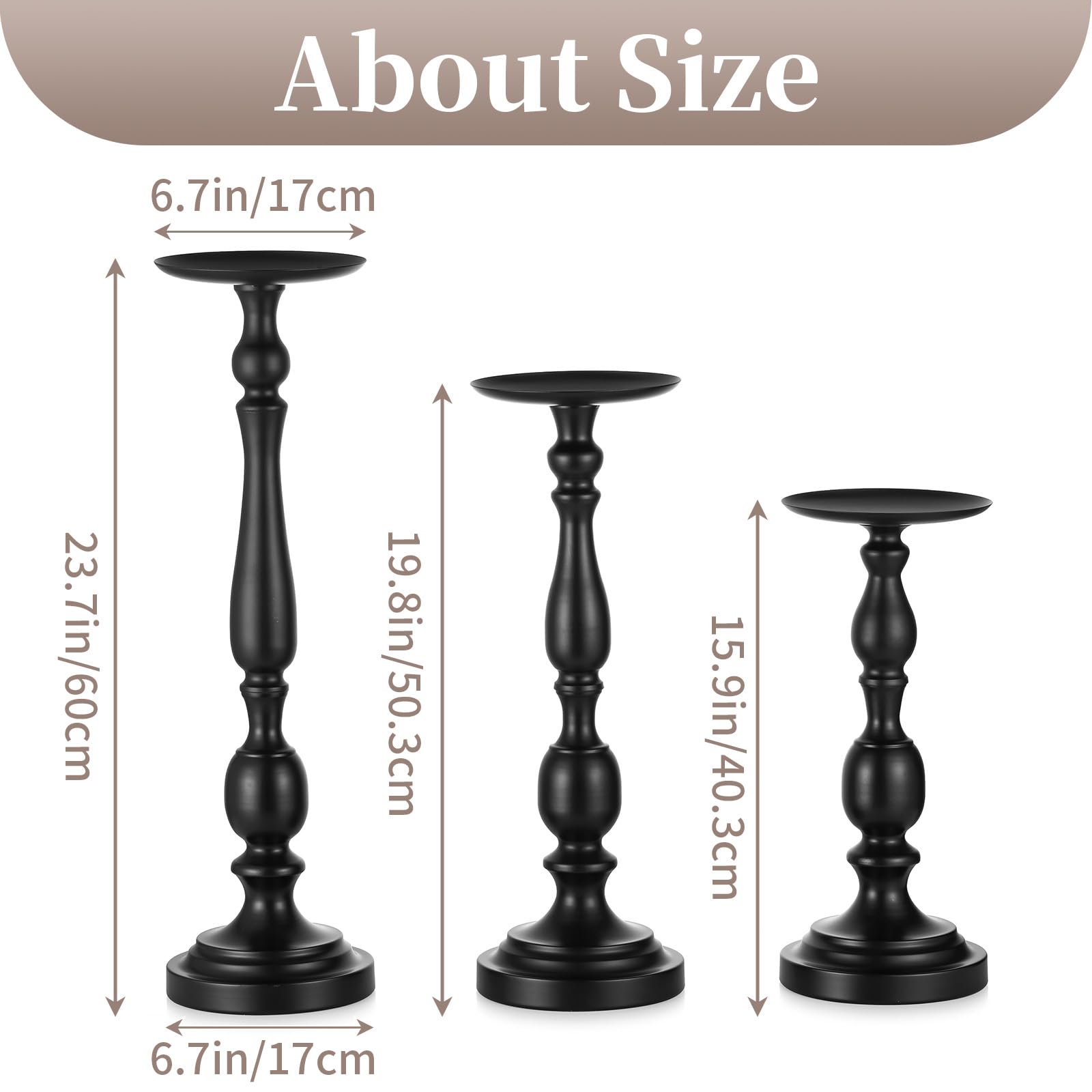 Sziqiqi Hohe Kerzenständer Kerzenhalter für Stumpenkerzen - Schwarz Kerzenleuchter Satz von 3 Großen Kerzenhalter für Boden und Tisch Moderne Mittelstücke für Halloween Weihnachten Hochzeit Dekor