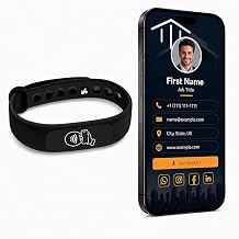 NFC Smart Business Card Wristband, Black, Adjustable | QR Code, Waterproof Silicone, Tap to Share Contact Info, Works with iPhone and Android