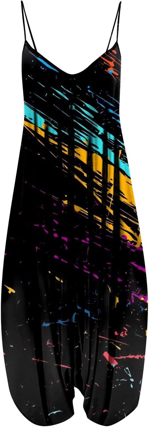 YesunpxsSleeveless Jumpsuit for Women Spaghetti Strap Print Wide Leg Overalls Oversized Dressy Vintage Lightweight Rompers
