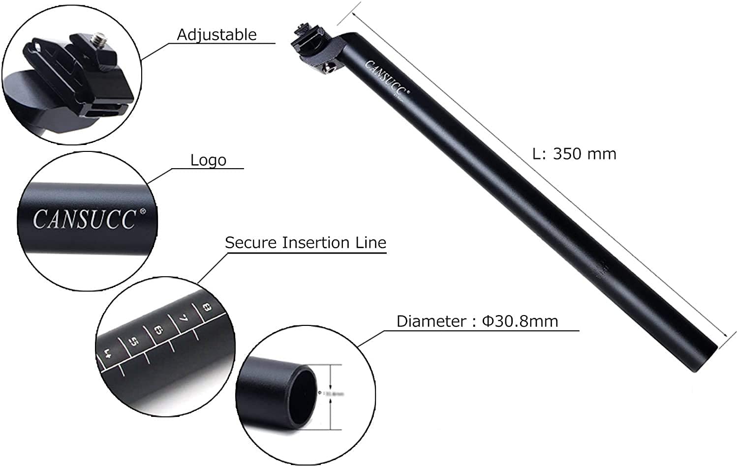 BESNIN Sattelstütze 30,8mm Fahrrad Sattelstange 350mm Lang, Sattelstuetzen aus Aluminiumlegierung für Mountainbike Rennrad BMX Tourenrad Sport & Freizeit