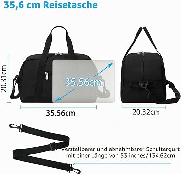 Small Mini Travel Bag Sports Bag 18L Small Duffel Bag XS School Sports Bag Weekender Fitness Bag 35 x 20 x 25 cm Black
