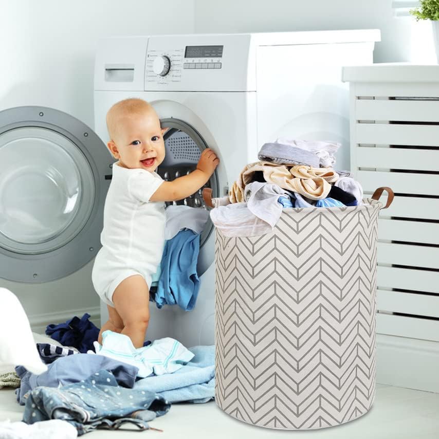 Image of CLOCOR Large Round Storage Bin,Collapsible Laundry Baskets (Grey geometry)