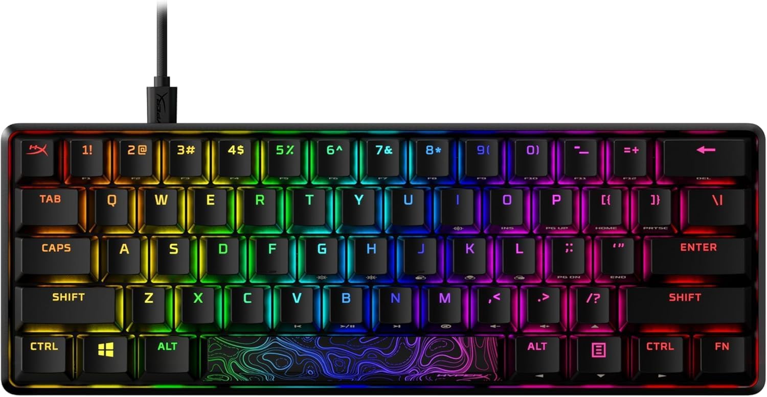 Alloy Origins 60 – Mechanical Gaming Keyboard, HyperX Red Switch (Linear), RGB LED Backlit,Side Printed Secondary Functions, NGENUITY Software Compatible, Black(US Layout)