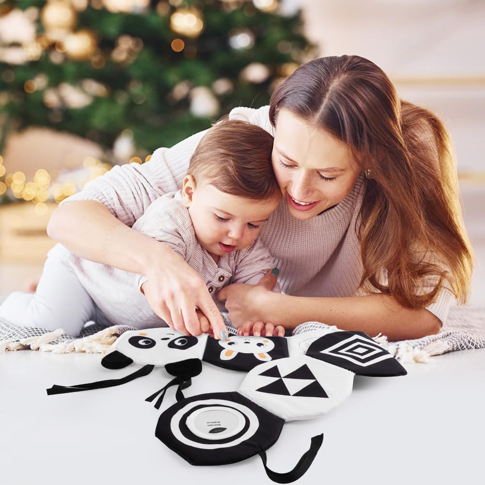 HOTUT Libro Di Stoffa Per Neonati Bianco E Nero - Morbido Libro Sensoriale Con 12 Motivi, Giocattolo Tattile Per Bambini Con Cinghie, Regalo Per Baby Shower - 2
