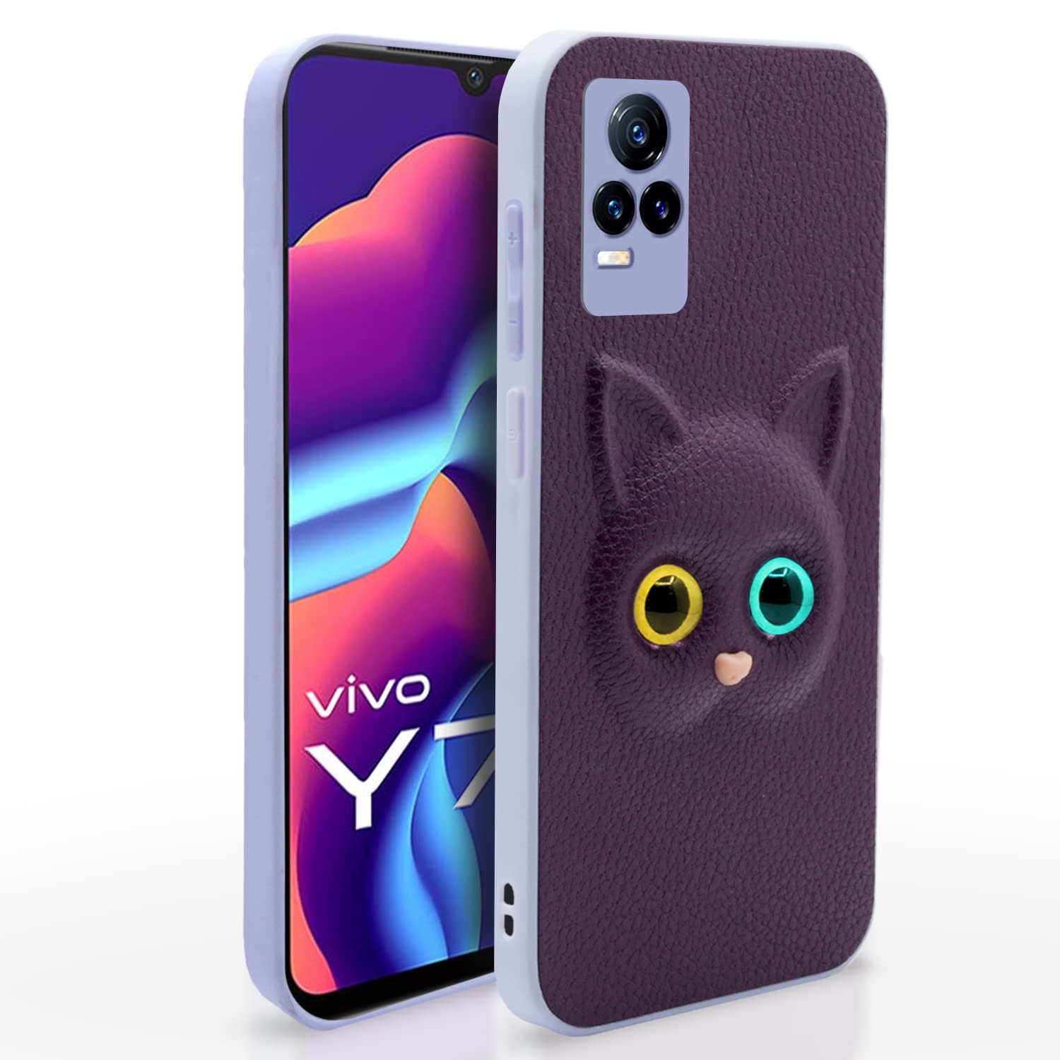 Pikkme Vivo Y73 Back Cover for Girls | Cute Cat Leather Finish | Soft TPU | Case for Vivo Y73 (Purple) (B0BGMF6429) Amazon Price History, Amazon Price Tracker