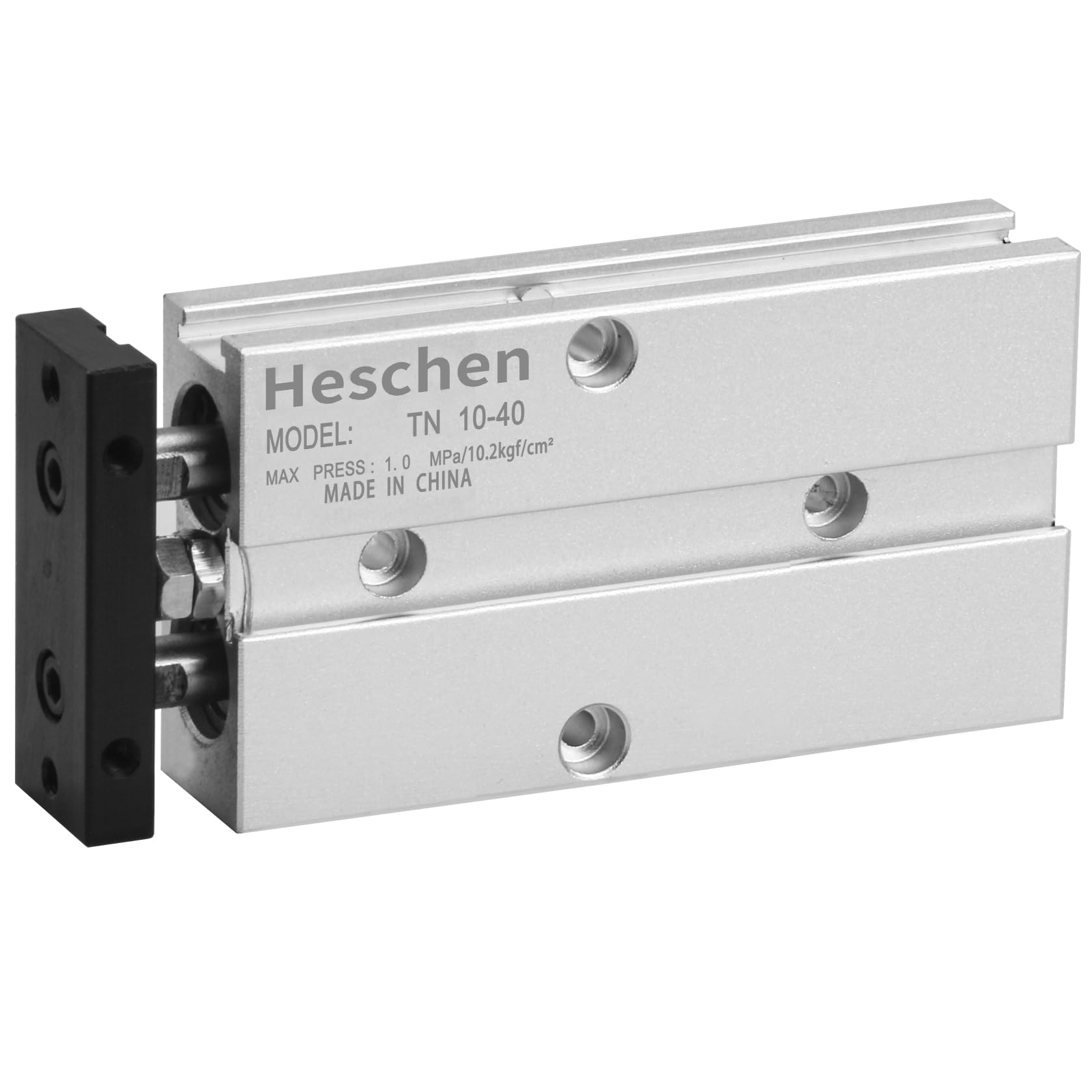Heschen Cilindro neumático de doble acción TN10-10, orificio 10 mm, aluminio, doble varilla, con imán, carrera 40 mm