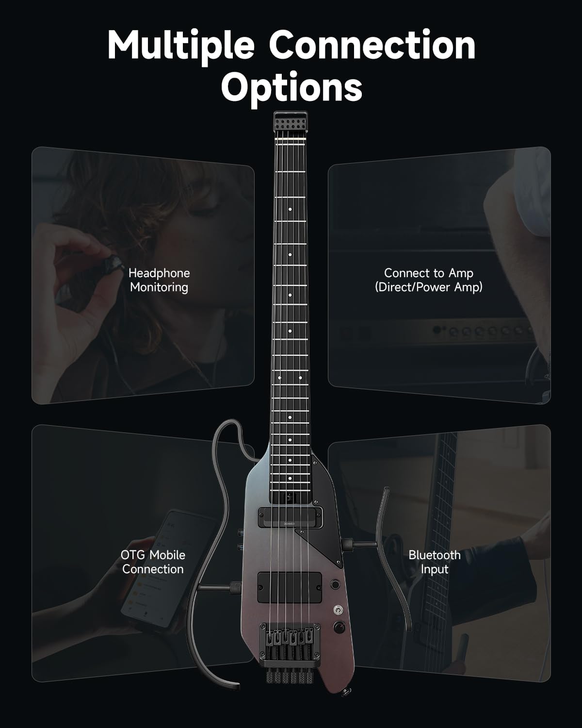 Donner HUSH X PRO E-Gitarren-Kit – Intelligente Reisegitarre mit Dutzenden voreingestellter Kombinationen, 7 Tone Sim Optionen, Midnight Glow