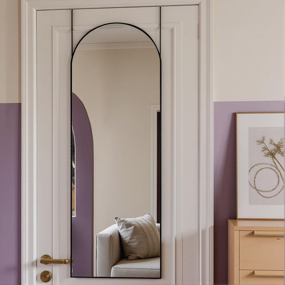 DMWOODFL 50"x16" Black Arched Over The Door Mirror, Adjustable Height Full Length Mirror with Shatterproof Glass & Aluminum Frame, Wall Mounted Hanging Mirror for Bedroom Living Room Bathroom Dorm