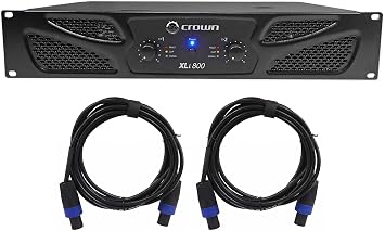 Crown Pro XLi800 600w 2 Channel DJ/PA Power Amplifier Professional Amp XLI 800 Bundle with 2 RockvilIe RCSS1610 10 16 AWG Speakon to Speakon Speakers Cable 100% Copper