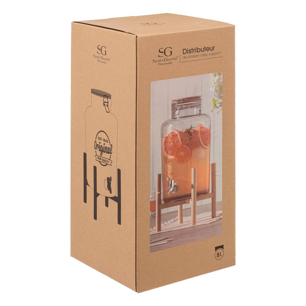 SECRET DE GOURMET Tarro con grifo, en bastidor, 8 L, Vidrio