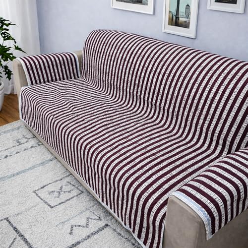 Image of Homerz Premium 2 Seater Quilted Reversible Sofa Cover Mat with Pocket Arms | Polyester Blend 350 GSM Full Coverage & Back Belt for Stability (Azurea, 2 Seater)