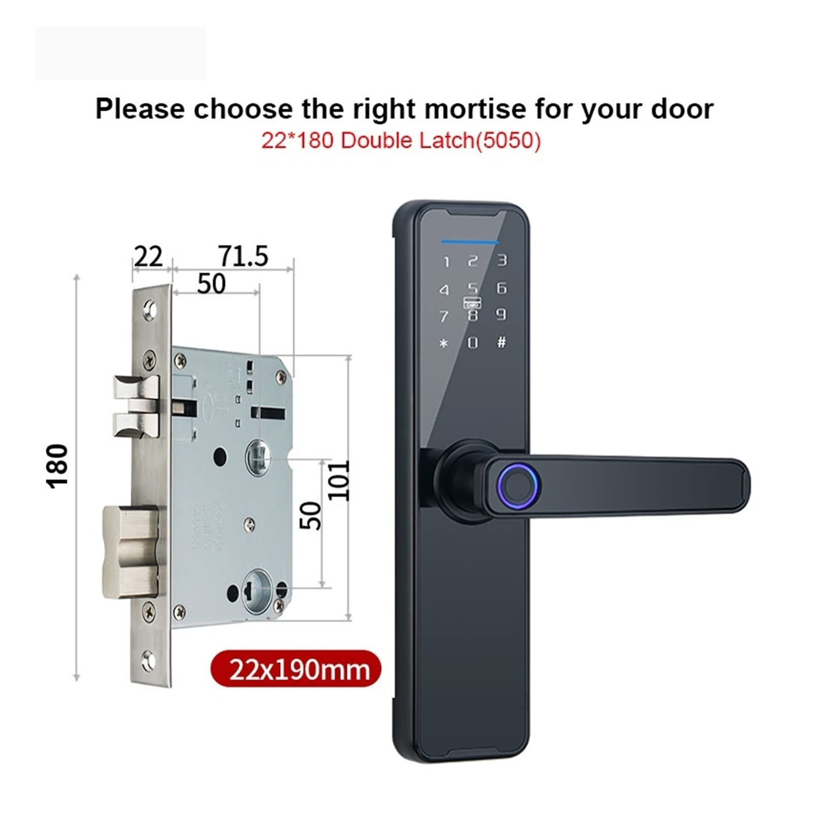 Cerradura inteligente, BLUETOOTH Smart Door Bloque for Tuya Bloqueo de huella digital biométrico Entrada sin llave clave con código acceso Beer Tarjeta y aplicación(22 x180(50 50))