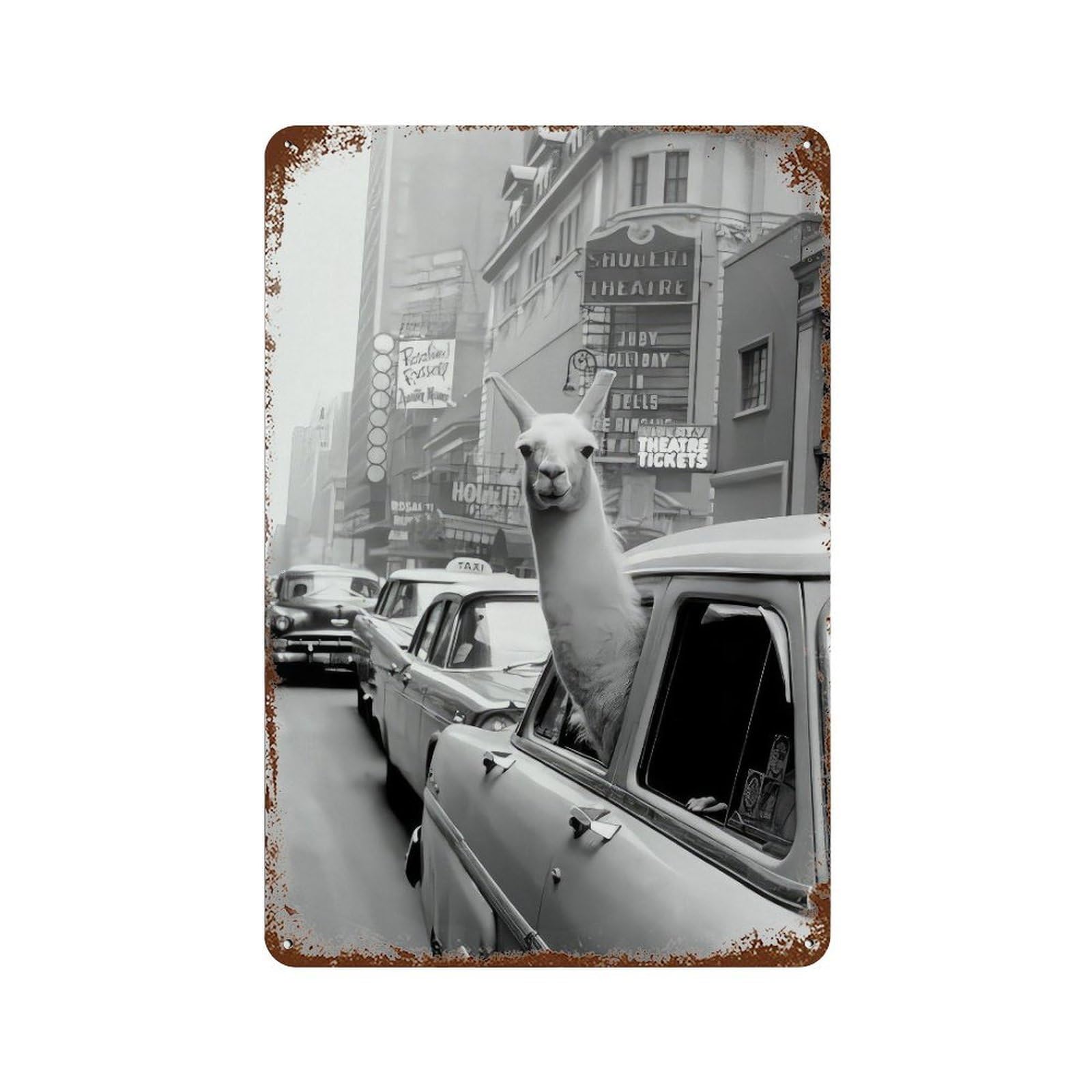 xiaoxiaoshen Llama in Times Square Wall Art Wall Decor Art Metal Tin Poster Modern Home Decor Art Home Bar Shop Decorations Vintage Sign 30x20cm