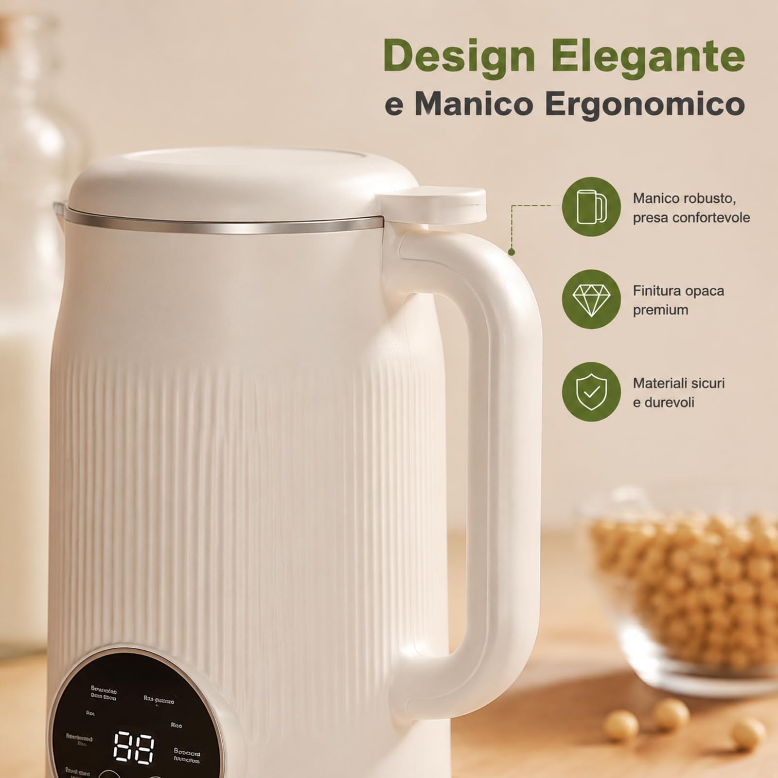 Vitamixia Macchina Multifunzione 8-in-1, Frullatore Estrattore per Bevande Vegetali, Latte di Mandorla e Soia, Robot da Cucina per Frullati, Vellutate e Succhi, Cleenovia Design (#A)