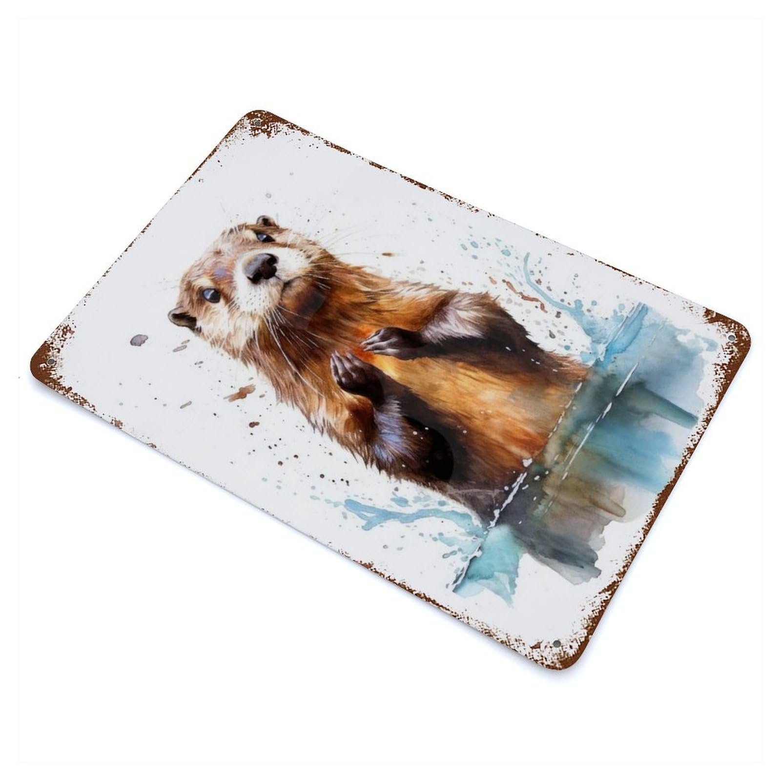 Watercolor Otter Rusty Metal Tin Sign 11.8"x7.9", Ideal for Farmhouse, Kitchen And Entryway Decor