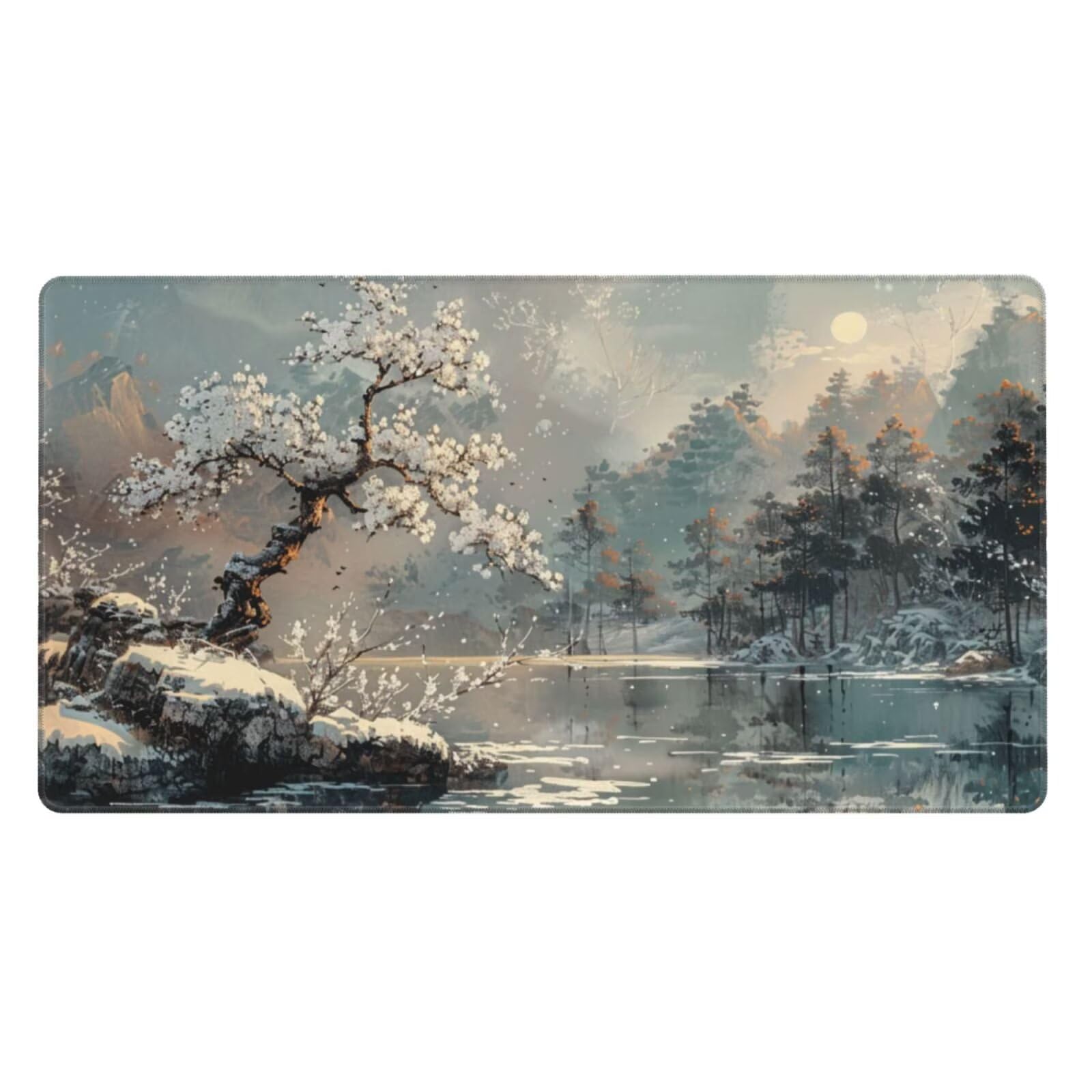 Alfombrilla de Ratón Gaming Grande XXL 1200x600x4mm con Bordes Cosidos Tela Micro Tejido, Base de Goma Antideslizante y Mouse Pad, para Teclado Jugadores Escritorio PC, Oficina Árbol en la Nieve Y5713