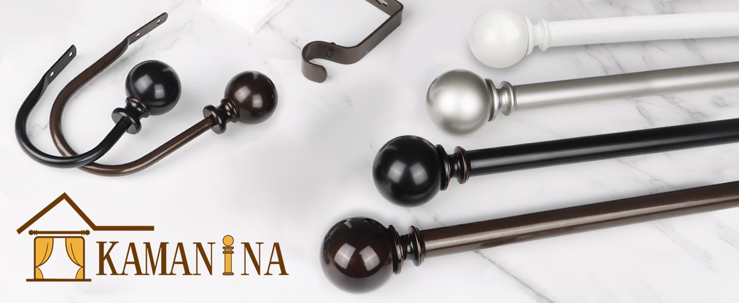 KAMANINA Wood Grain Curtain Rod - Adjustable 28 To 48 Inch Drapery Rod With Leaf Finials, Heavy Duty