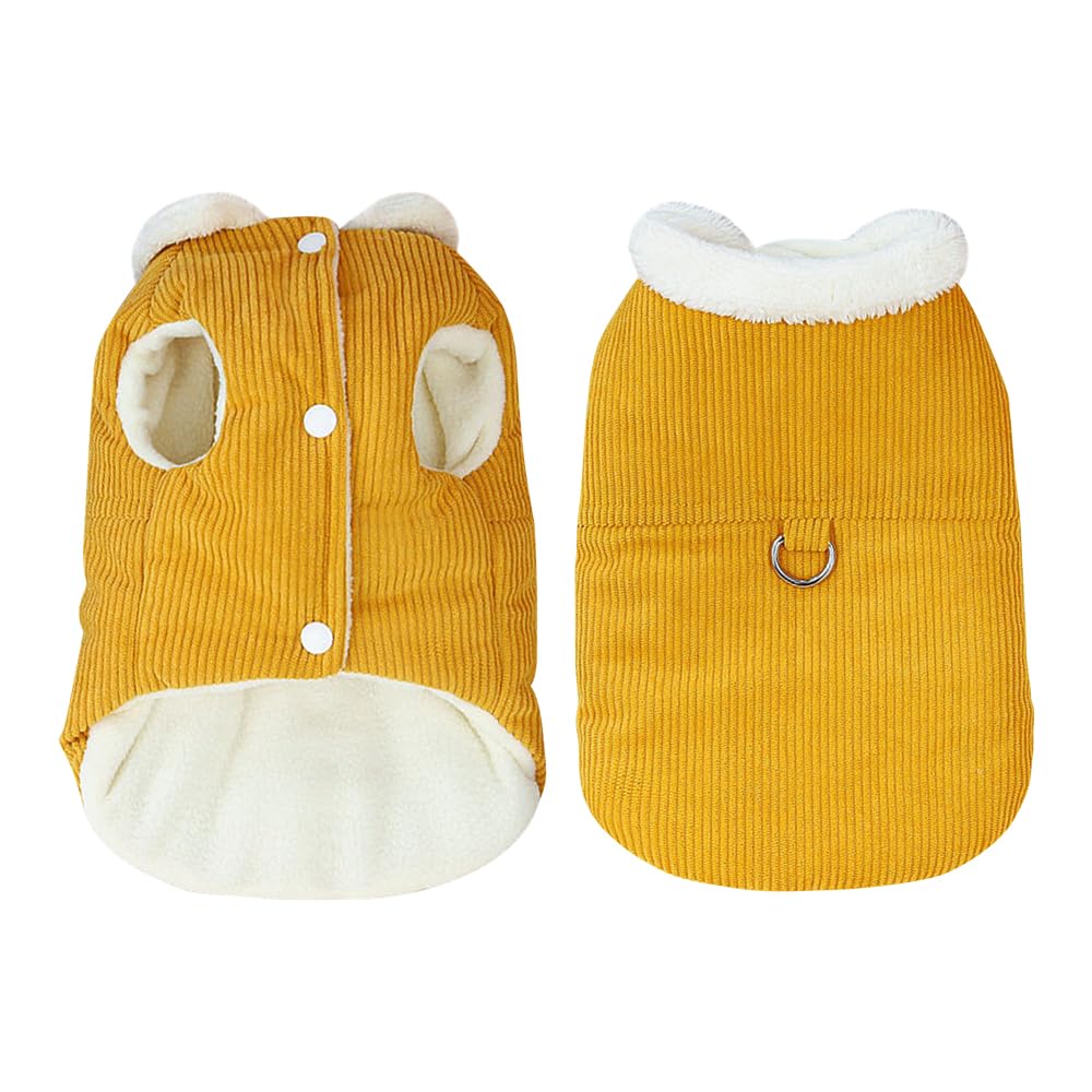 MOTTDAM Dog Winter Coat,Waterproof Dog Coat,Fleece Padded Puppy Dog Coat,Winter Dog Jacket Cloth,Warm Soft Pet Dog Jacket with D Ring,Pet Corduroy Clothes for Medium Large Dogs Outdoor (S,Yellow) — image 1