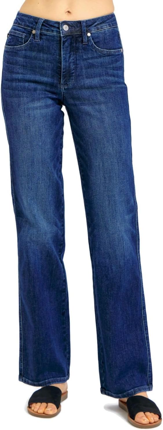 Judy Blue Women's Mid Rise Tummy Control Non Distressed Straight Jeans - Image 2