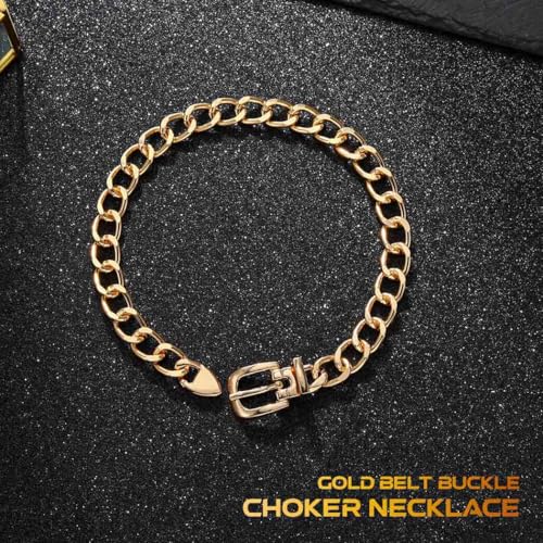 CLOACE Gold Belt Buckle Choker Necklace Punk Cuban Chunky Choker Necklaces Vintage Thick Chain Short Necklace for Women2
