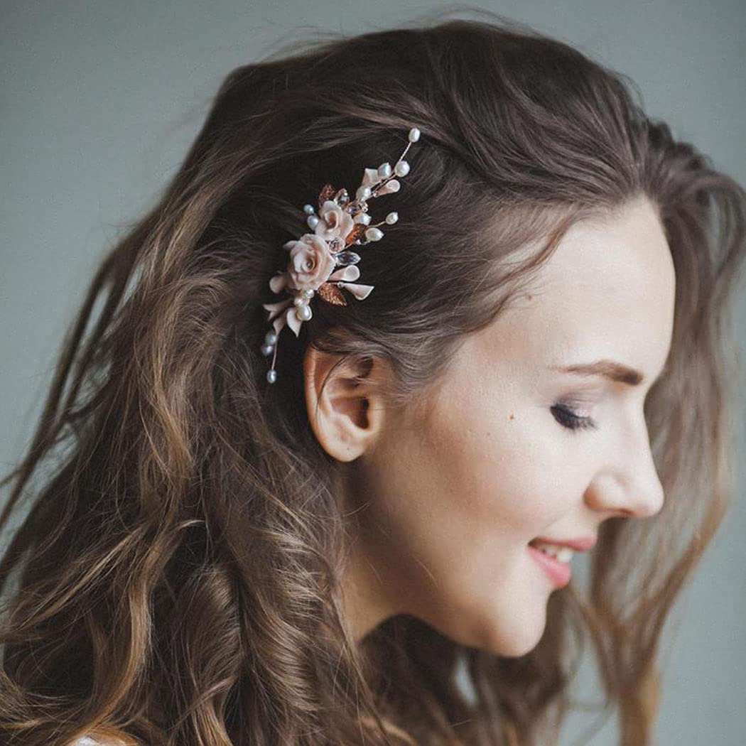 Pettinino per capelli da sposa, colore argento, con fiori, diamanti sintetici e cristalli, per donne e ragazze